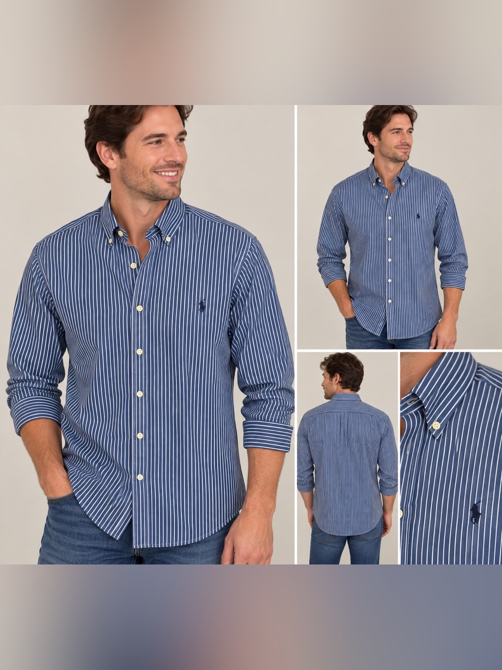 Ralph Lauren Classic Fit Striped Shirt 17.5 32/33 Blue White